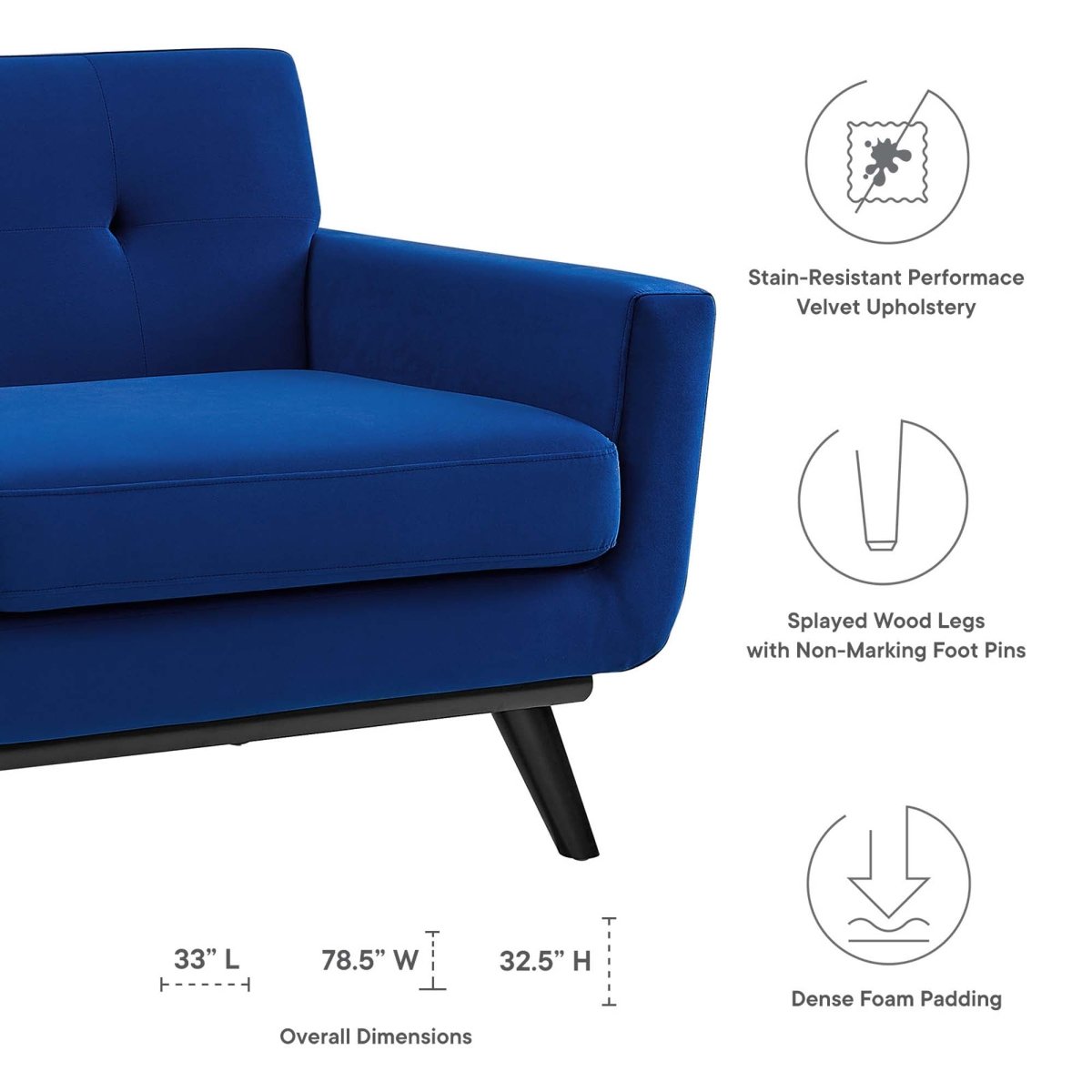 79 Inch Mid - Century Modern Performance Velvet Loveseat - Loveseats available at Alpine Outlets in Denver