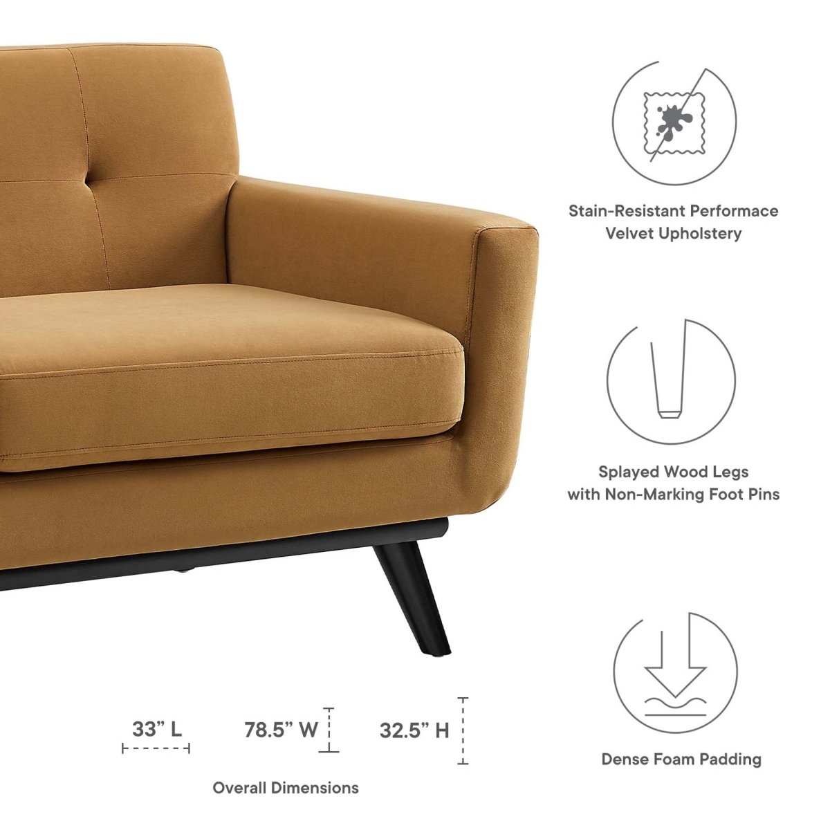 79 Inch Mid - Century Modern Performance Velvet Loveseat - Loveseats available at Alpine Outlets in Denver