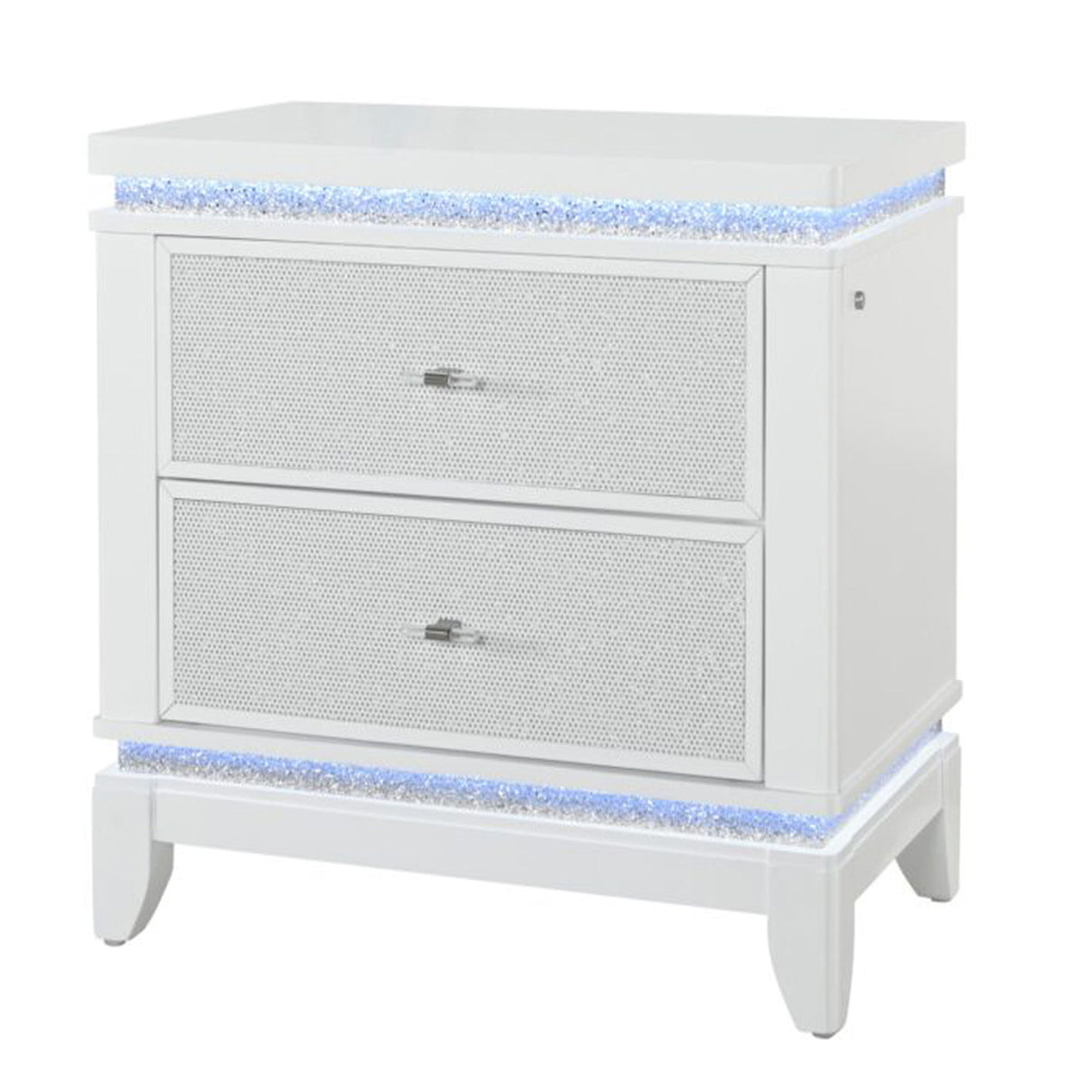 Adalid - Nightstand With Glittered Drawer Front And LED Lighting - White