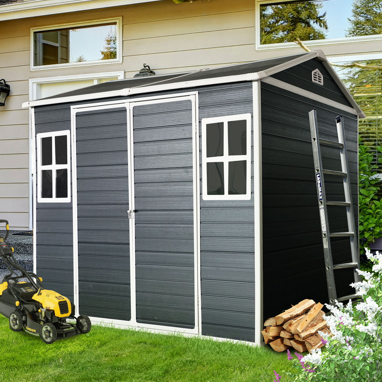 Resin Outdoor Storage Shed Garden Building Waterproof Heavy Duty 8x6.5ft