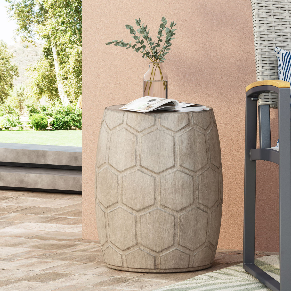 Outdoor Lightweight Concrete Side Table - Natural