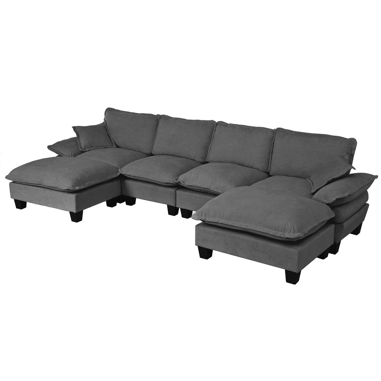 Modular Sectional Sofa With Movable Ottoman & Pillows