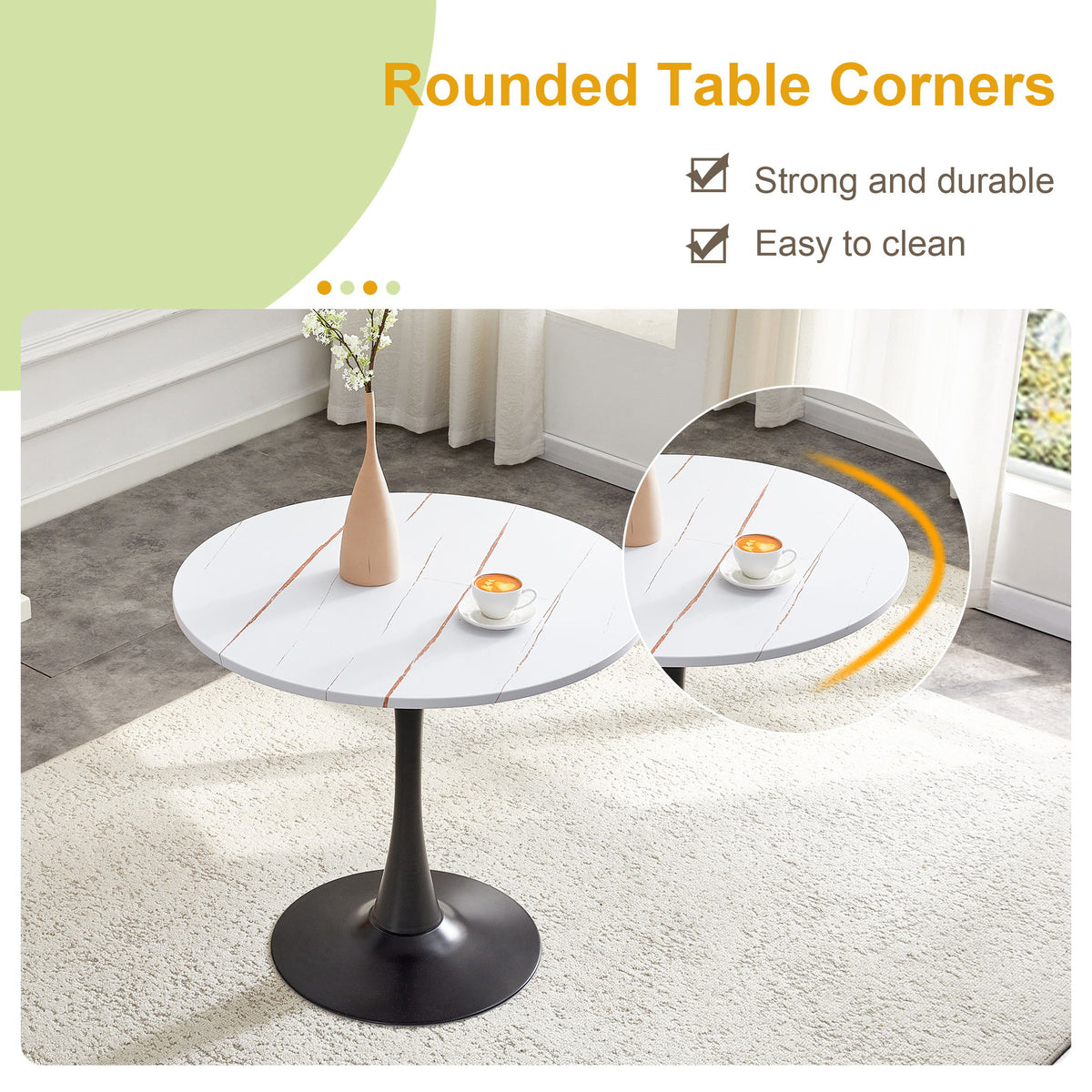 Round Dining Table For Kitchen - Black White