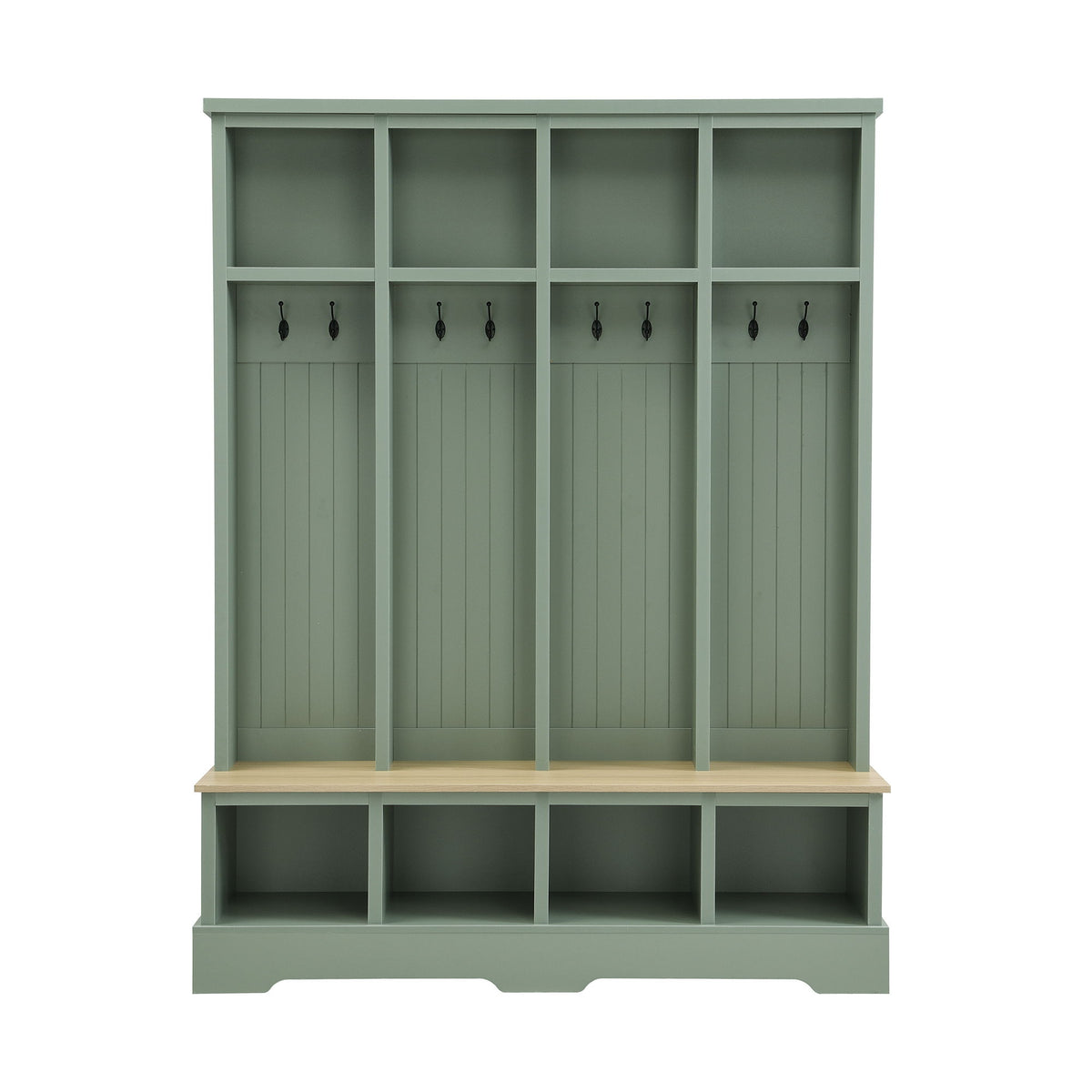 Hall Tree With 8 Hooks, Practical Entryway Bench With Open Compartments