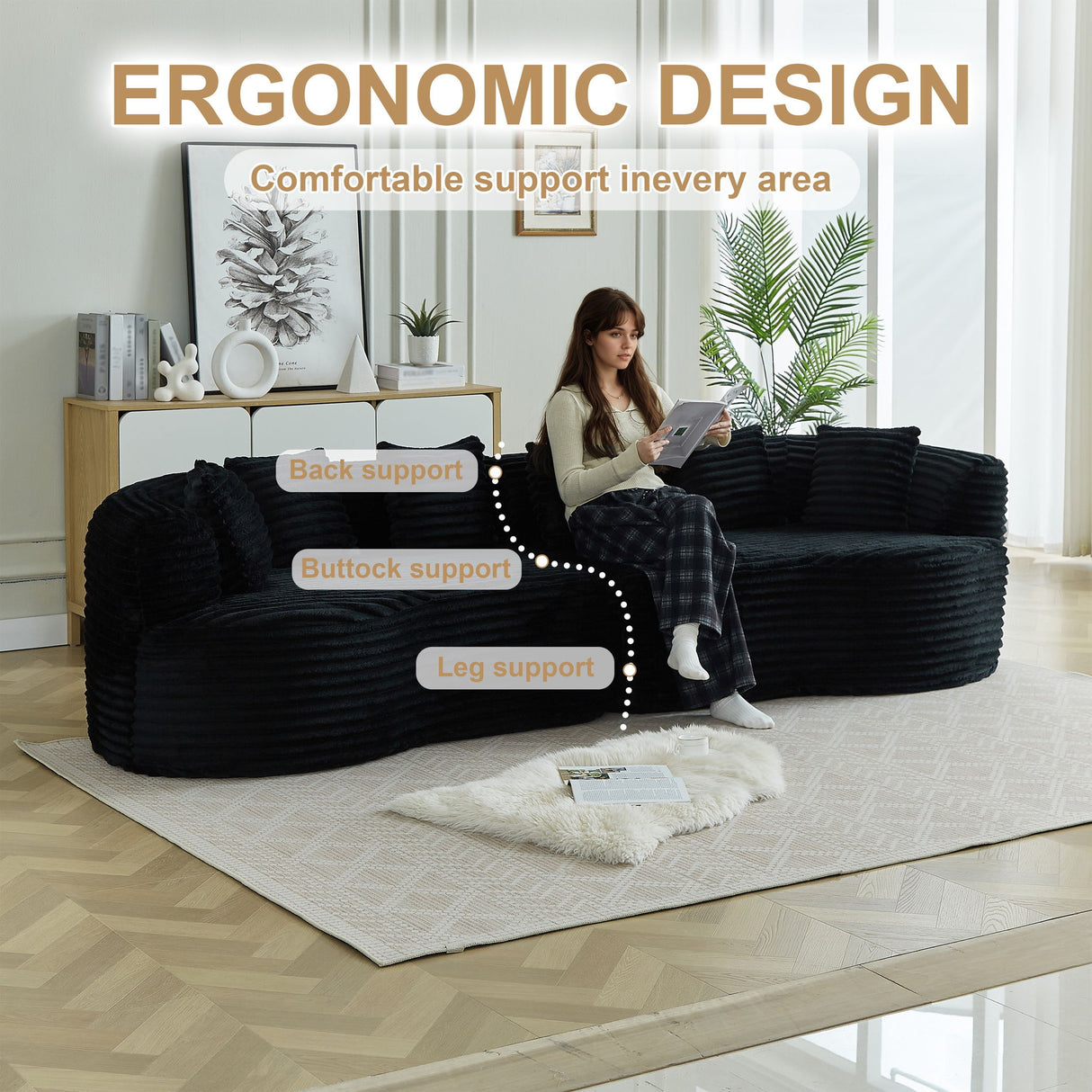 Sectional Sofa, Oversized 4 Seater With Deep Seat Design