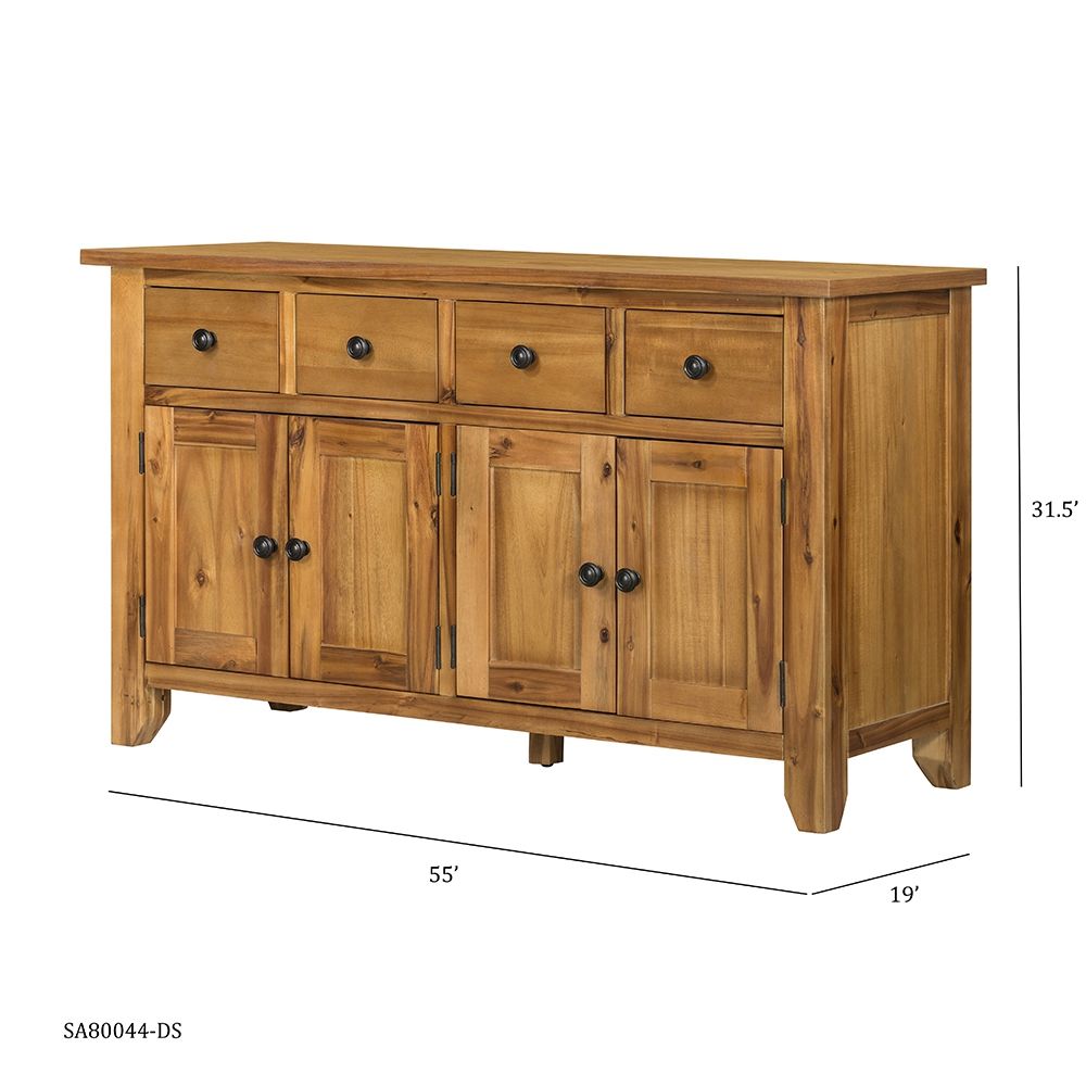 Sideboard Storage Cabinet Farmhouse Style Wood 55x32in Light Brown