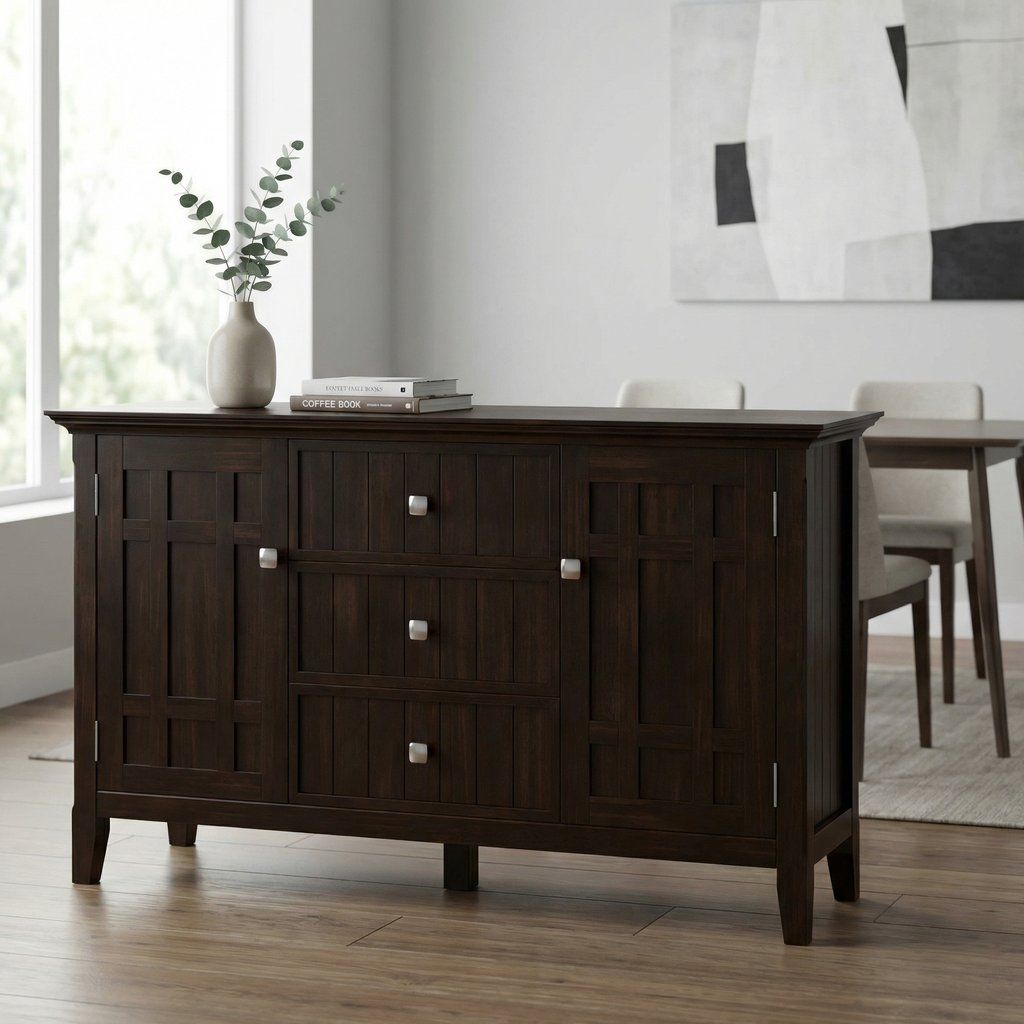 Sideboard Buffet Storage Cabinet with Drawers in Wood 54x30in Dark Brown