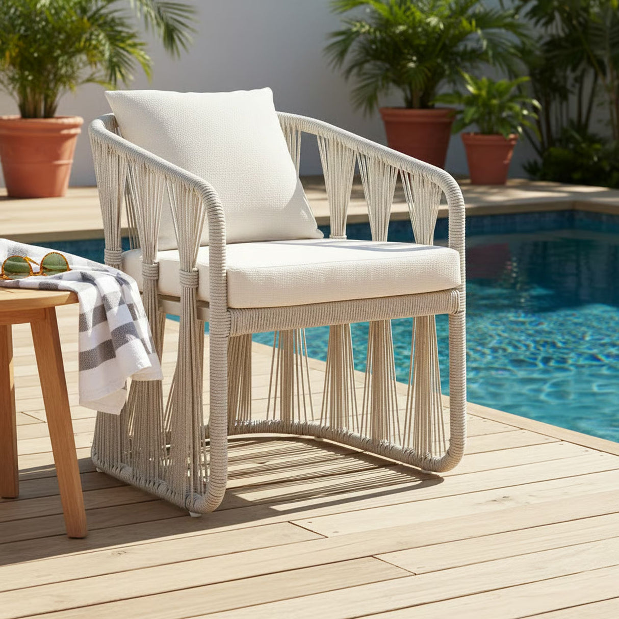 Breeze - Cream Metal Outdoor Dining Chair With Cushions - Pearl