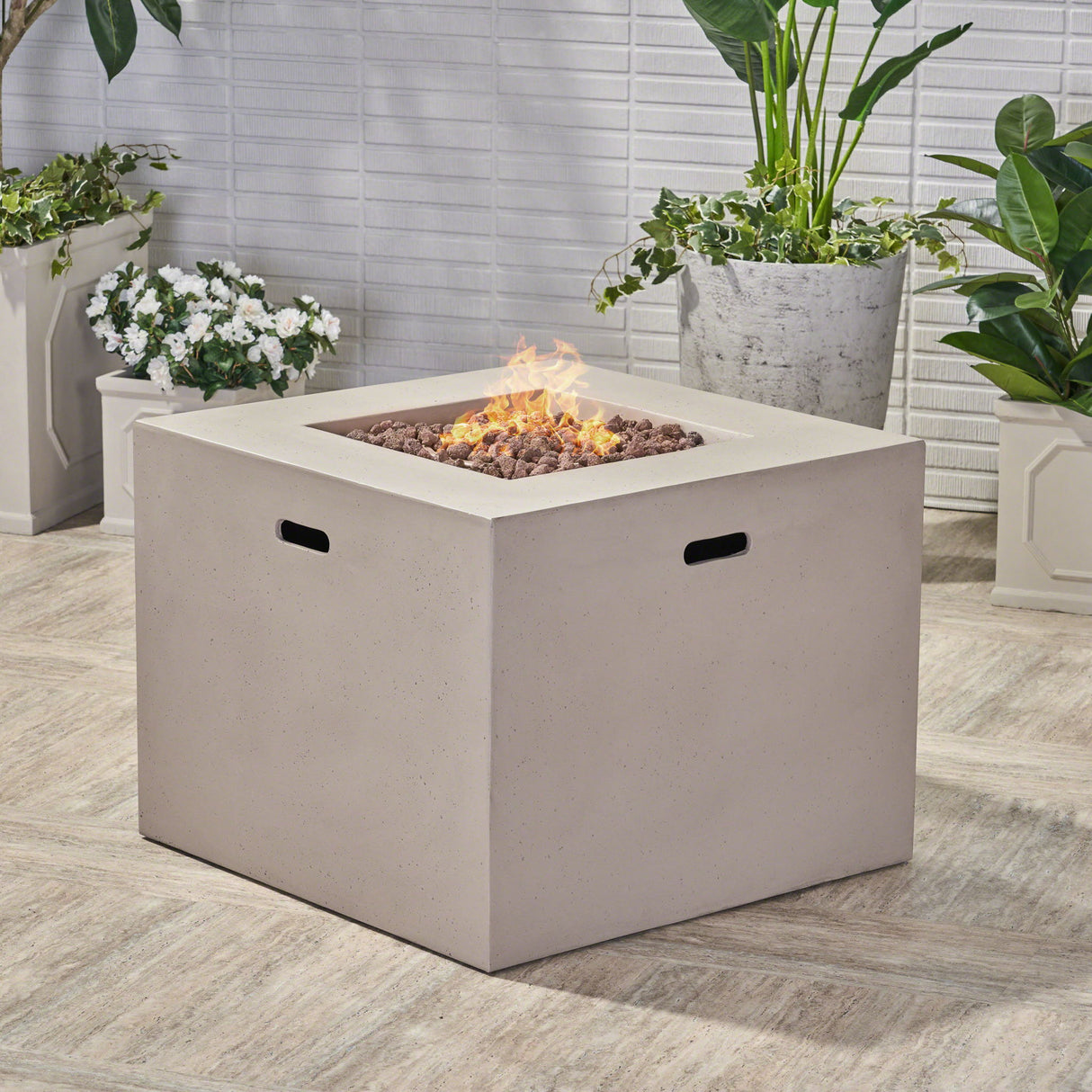 Square Fire Pit 40000 BTU Magnesium Oxide in Gray 31.25in
