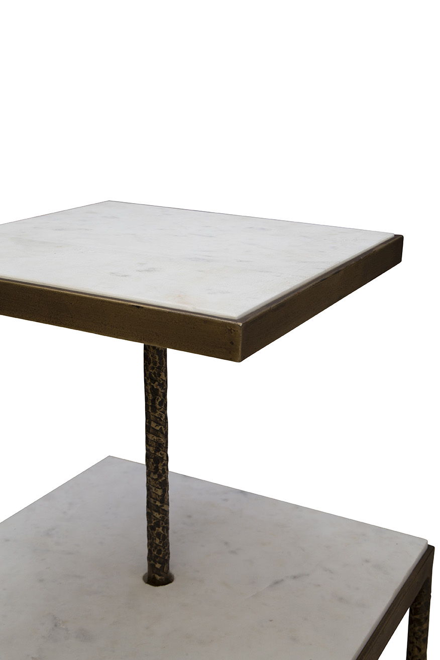 Antony - Side Table - White / Bronze