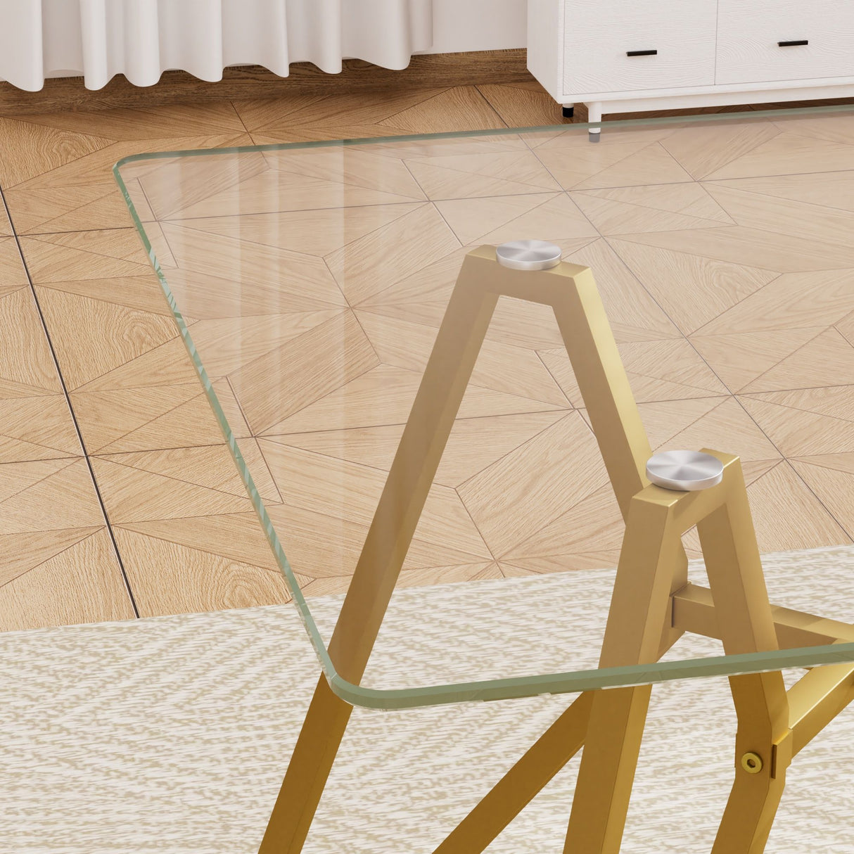 Modern Glass Dining Table With Metal Legs