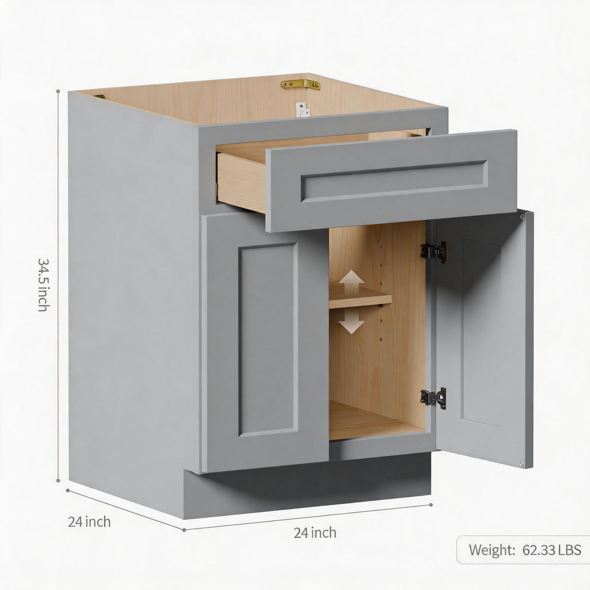 Shaker Base Cabinet With Soft Close Door And Drawer, Space Saving Unit - Gray