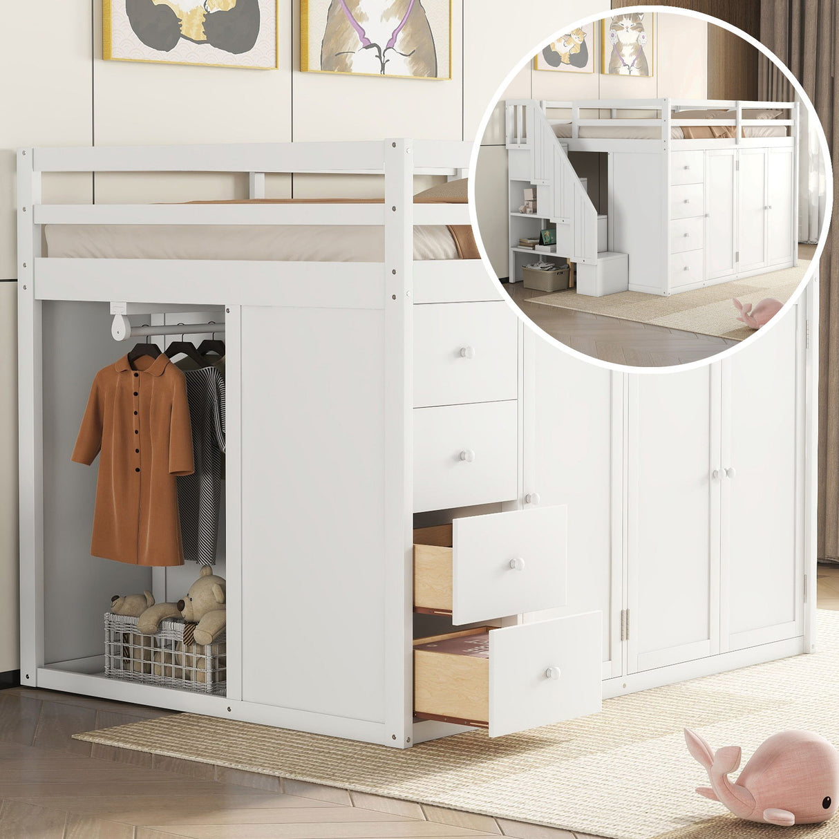 Loft Bed With Built In Wardrobes, Cabinets And Drawers