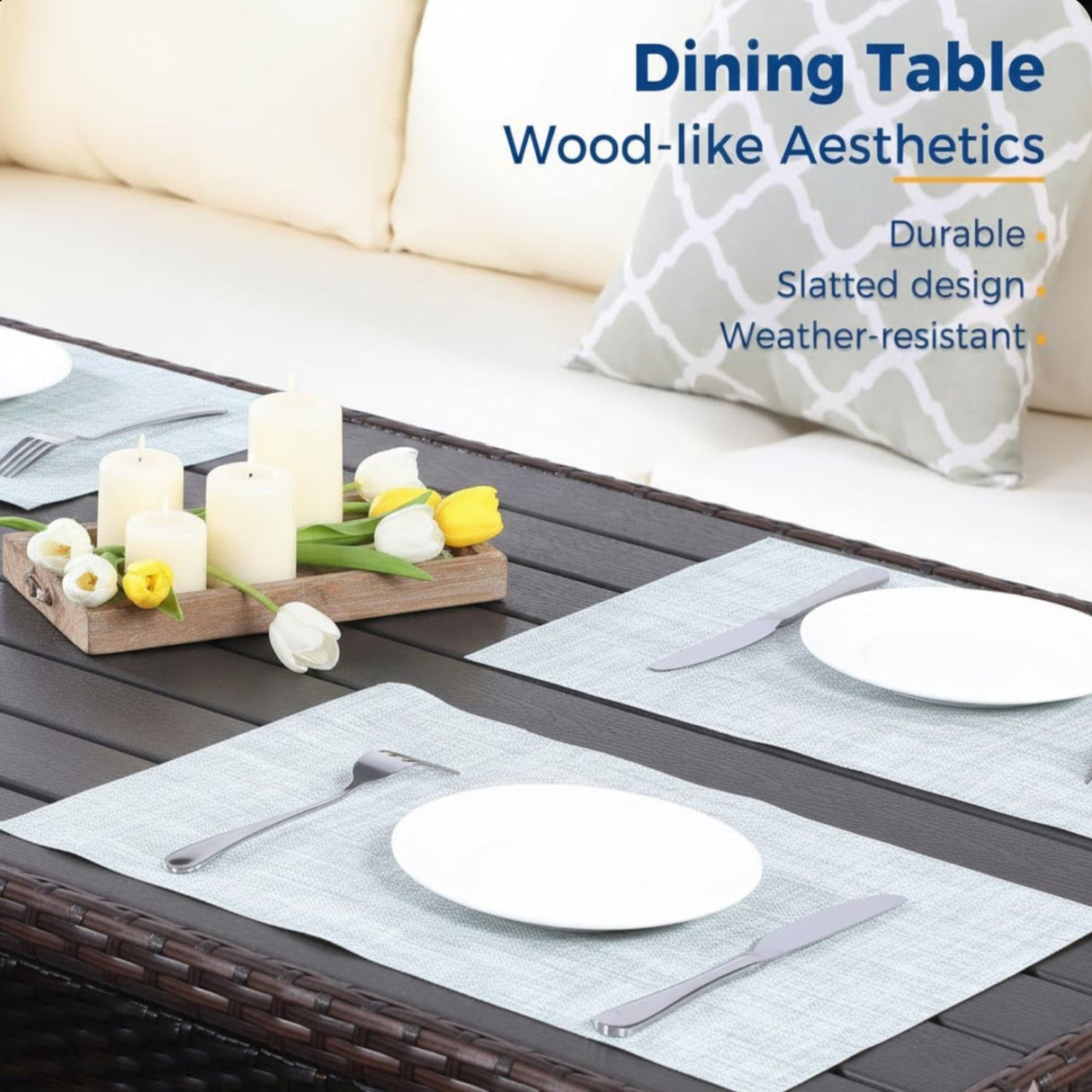 7 Piece Patio Dining Set With Cushions, Modular Sectional Sofa & Storage Table