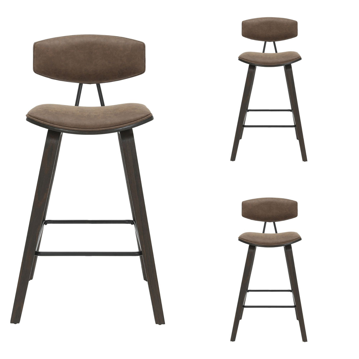 Fox - Counter Height Curved Back Wood Bar Stool With Faux Leather Seat