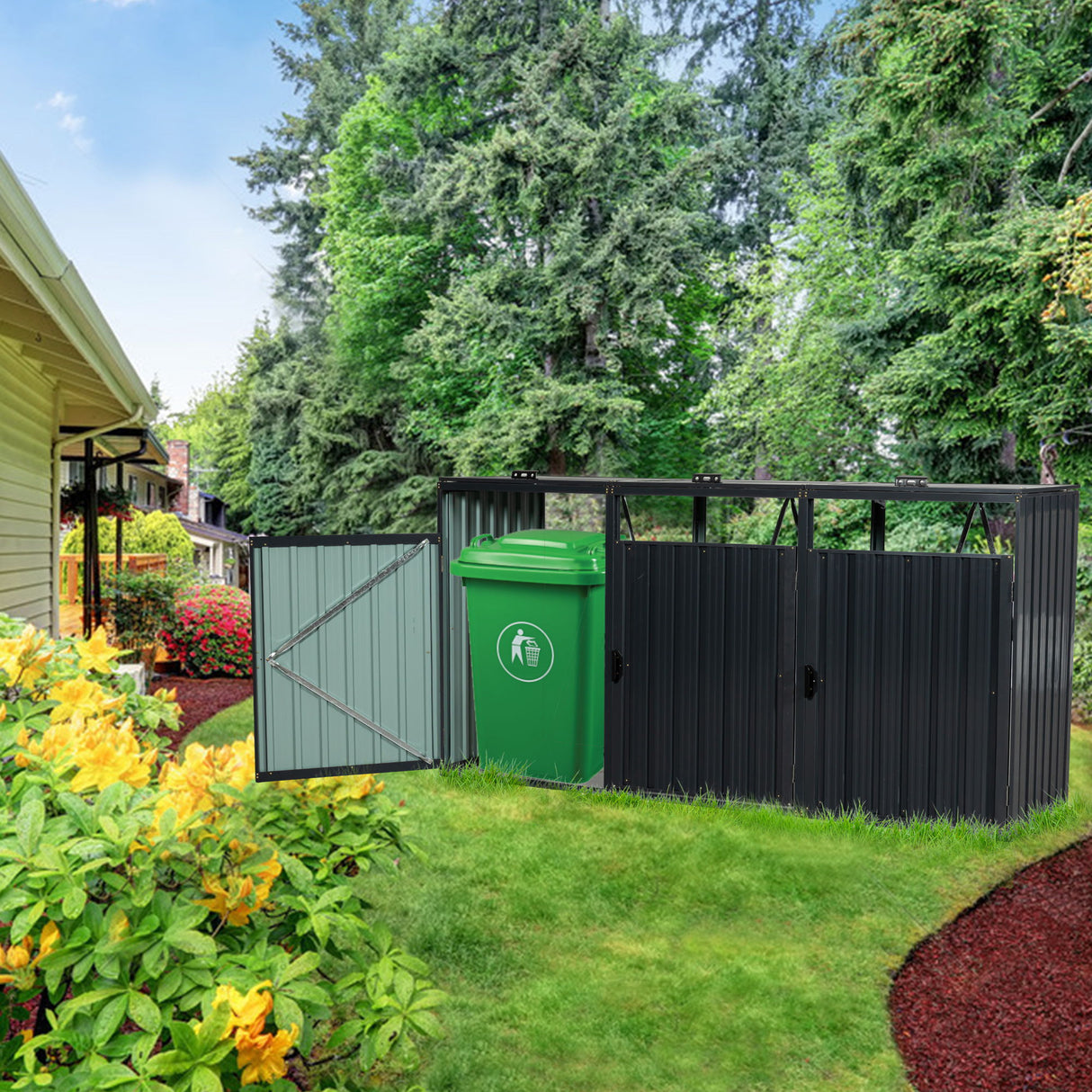 Garbage Bin Shed Outdoor Storage Building Weatherproof Galvanized Steel Housing