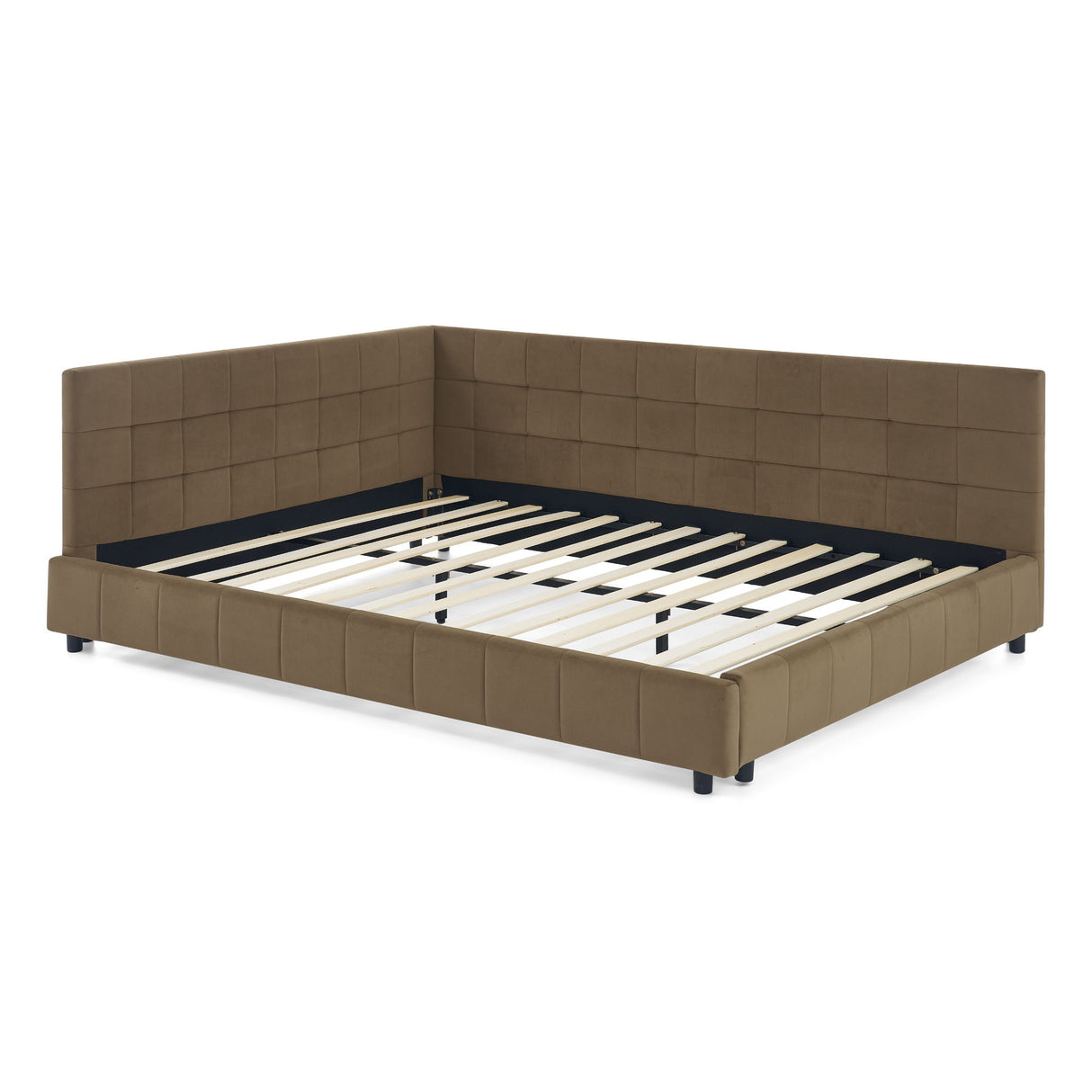 Storage Upholstered Tufted Bed Frame With Backrest And Armrests