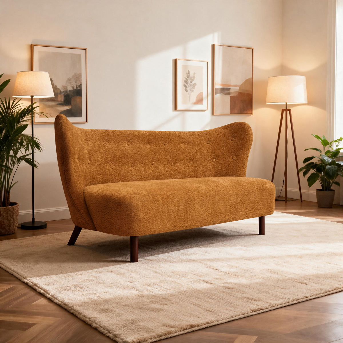 Nordic Chair Laid Back Loveseats With Curved Backres, No Armrests