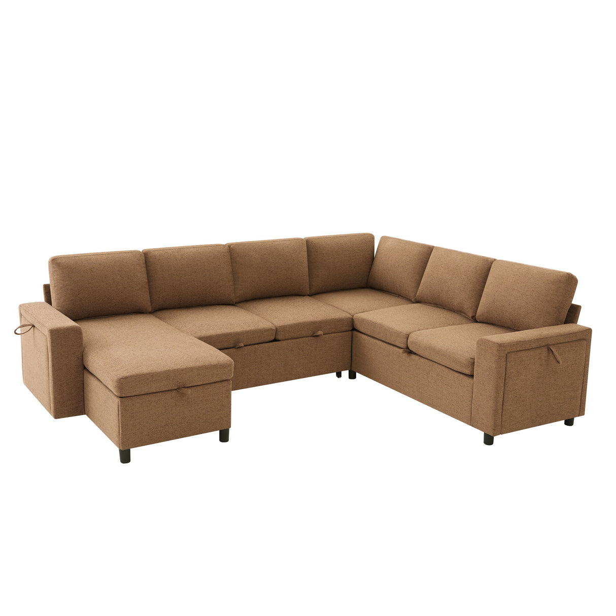 U - Shaped Convertible Sectional Sofa Bed With Storage, USB Charger & Cup Holders