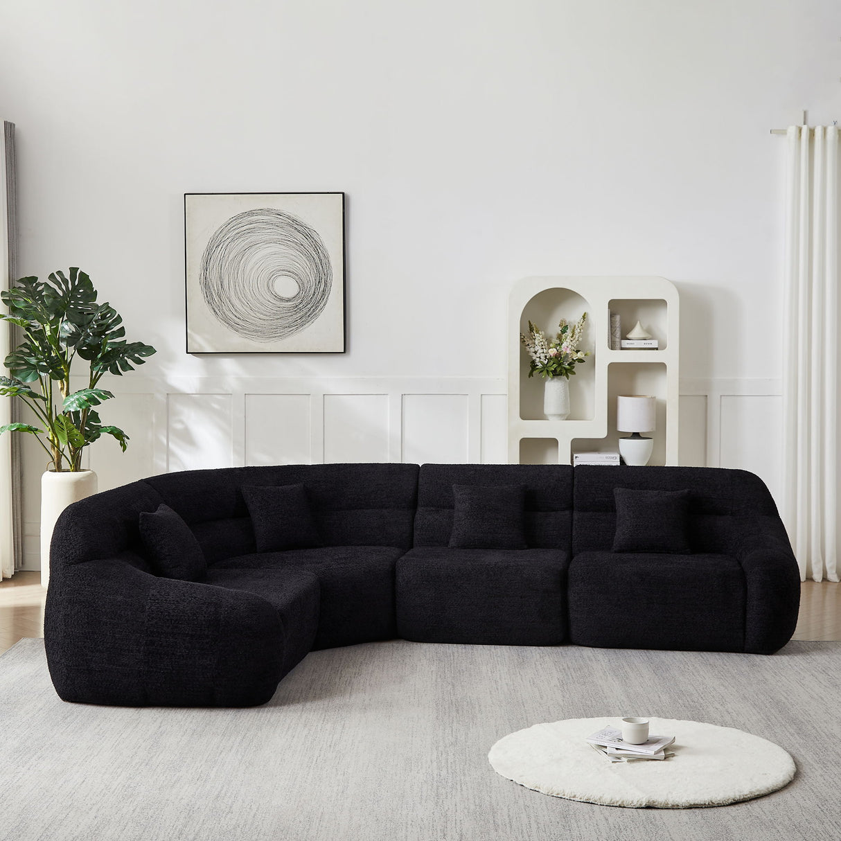 Luxury Curved Corner Sectional Sofa With 4 Pillows