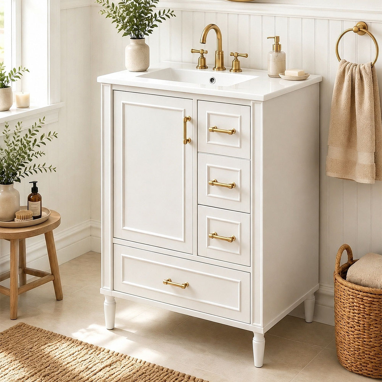 Modern Bathroom Vanity With Sink, Soft Close Doors, 3 Drawers