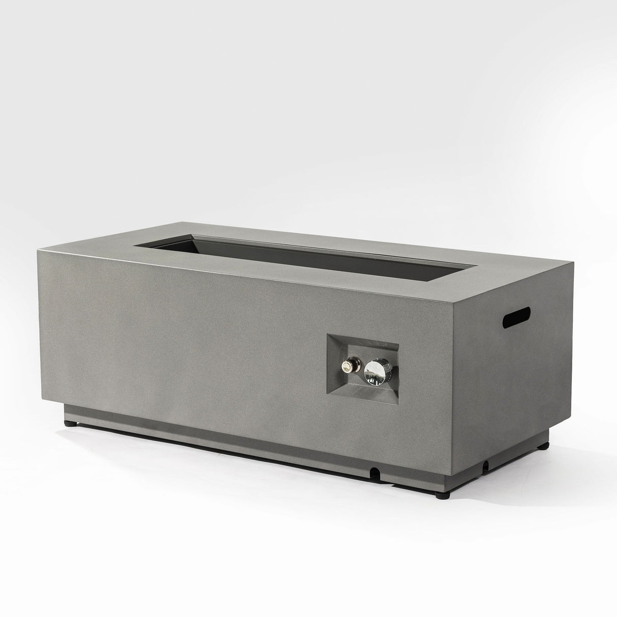 Propane Gas Fire Pit Table, 50000 Btu Rectangular With Glass Wind Guard For Outside - Gray