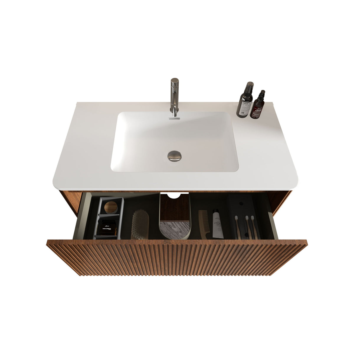 Etna - Striped Bathroom Vanity With Ceramic Sink, Wall Mounted Floating Bathroom Vanity For Modern Bathroom