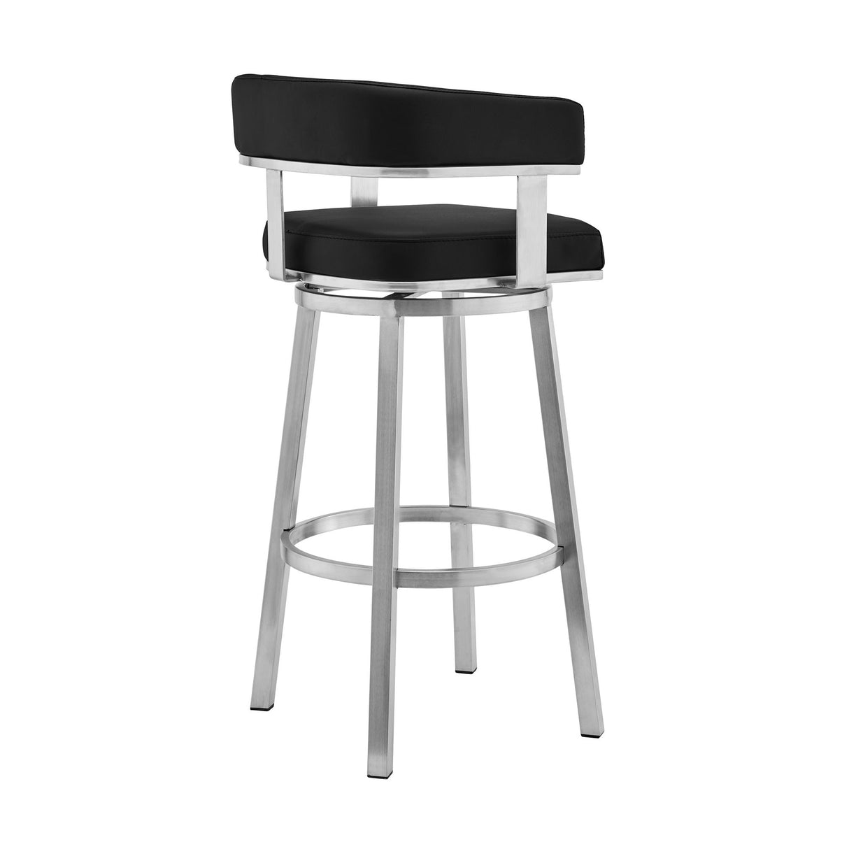 Lorin - 26" Faux Leather And Brushed Stainless Steel Swivel Bar Stool - Black