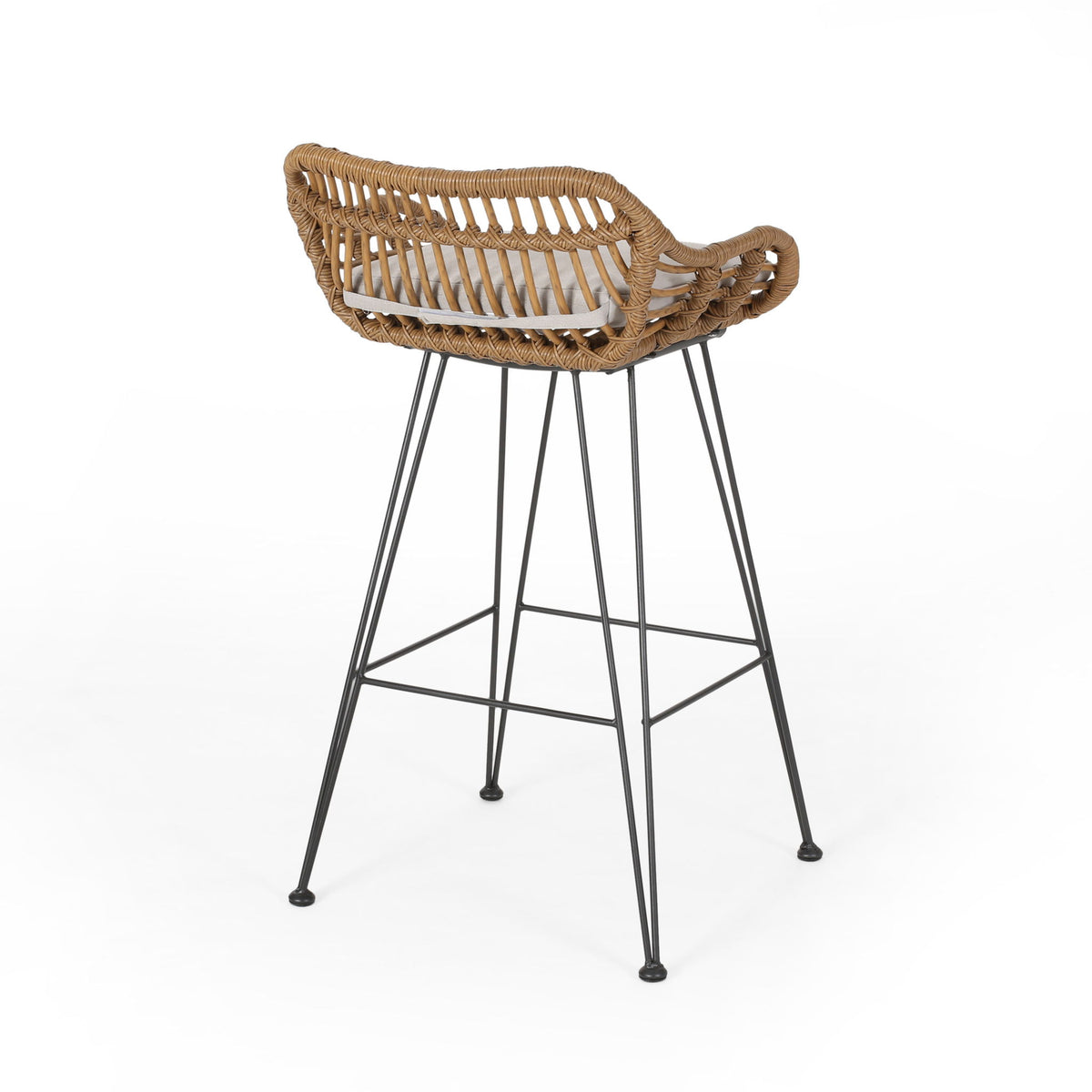 Outdoor Rattan Bar Chair With Metal Legs - Brown