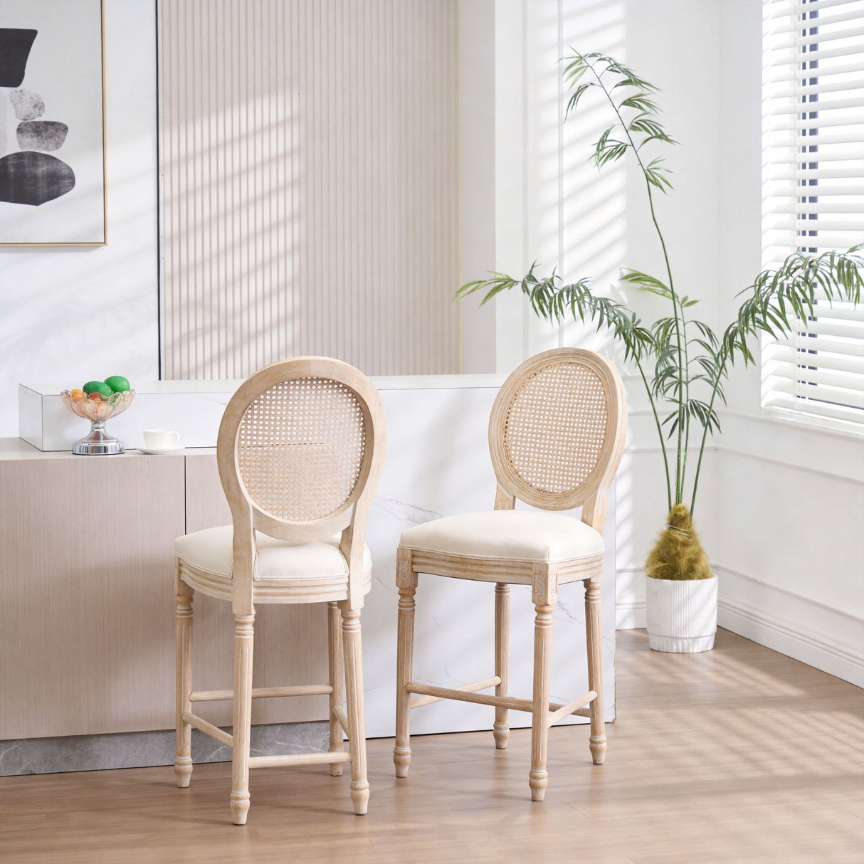 French Country Bar Chairs With Round Back (Set of 2)