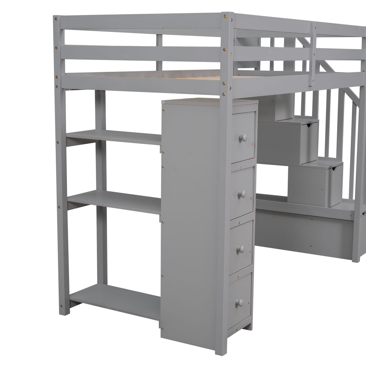 Loft Bed With Storage Drawers And Stairs With Shelves