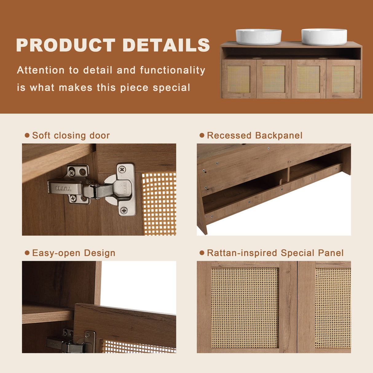 Bathroom Vanity & Art Sink, 2 Soft Close Doors, Float Mounting Design