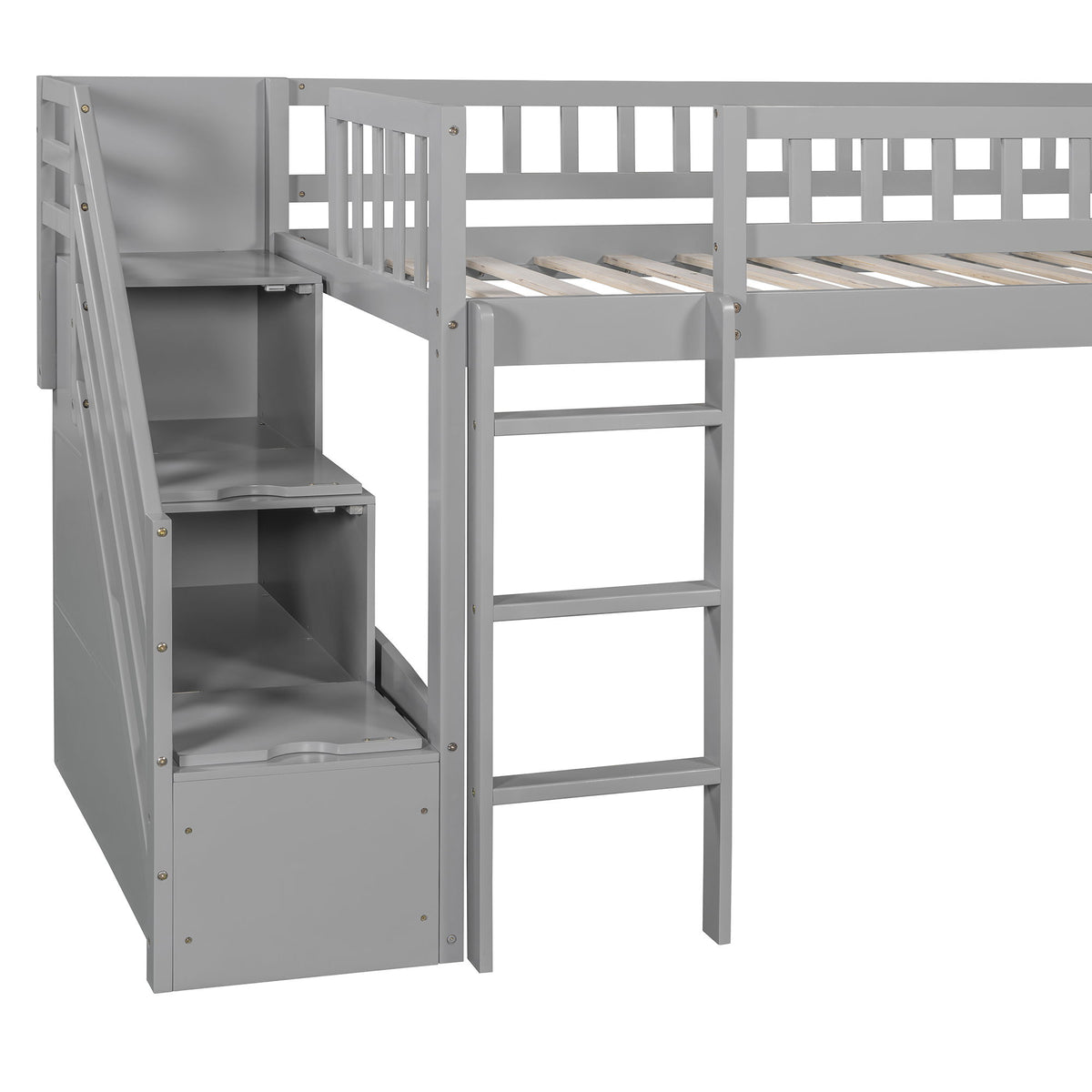 Loft Stairway Bed With 2 Drawers, Convertible Ladder And Slide