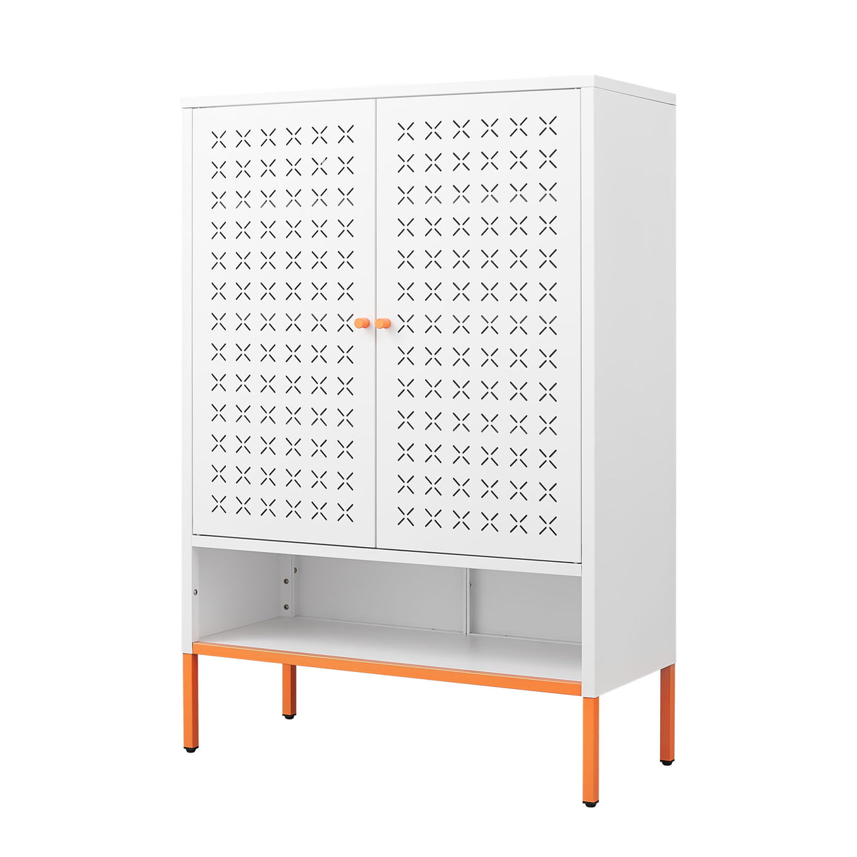 Grid - Double Door Shoe Cabinet With Adjustable Compartments And Moisture Proof Design In Metal - White