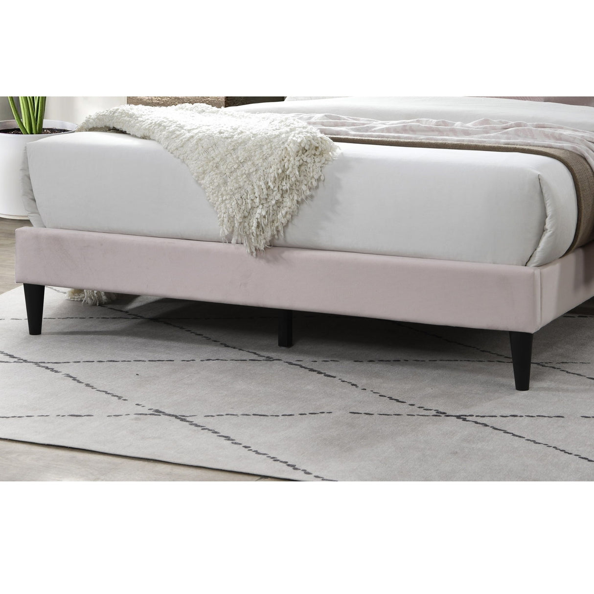 Elegant Bed With Upholstered Headboard, Platform Base