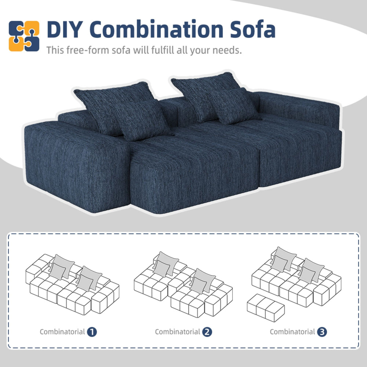 Modern Oversized Diy Combination Modular Sectional Sofa With Pillows