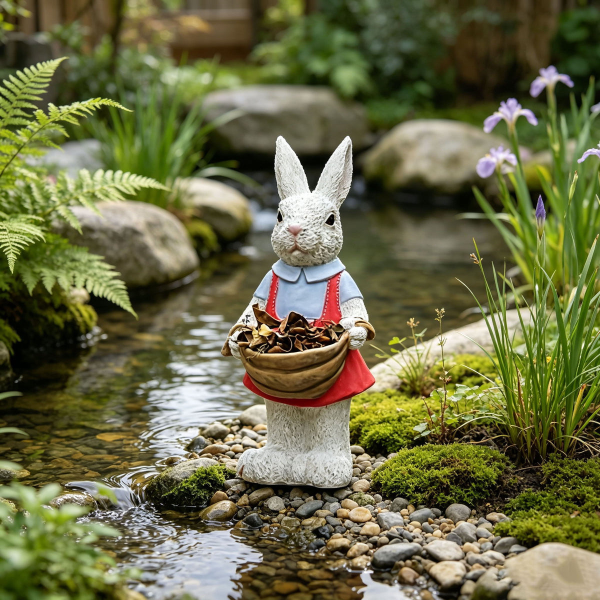 Whimsical Rabbit Statue Flower Pot Ornament, Garden Decor - Pink / White