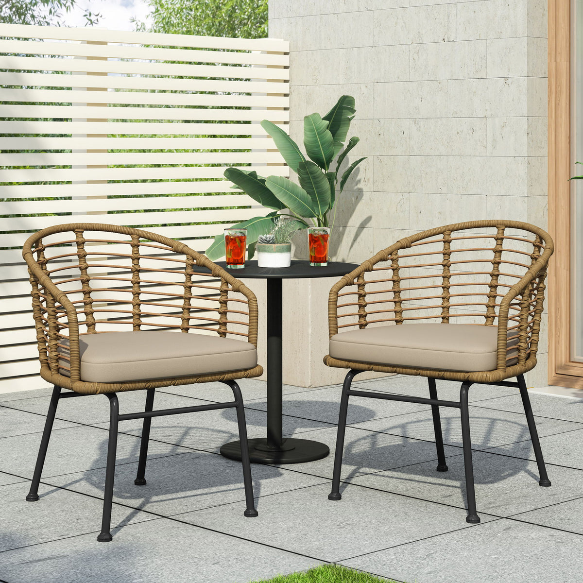 Randy - Modern Wicker Chair With Water Resistant Cushions - Brown / Beige
