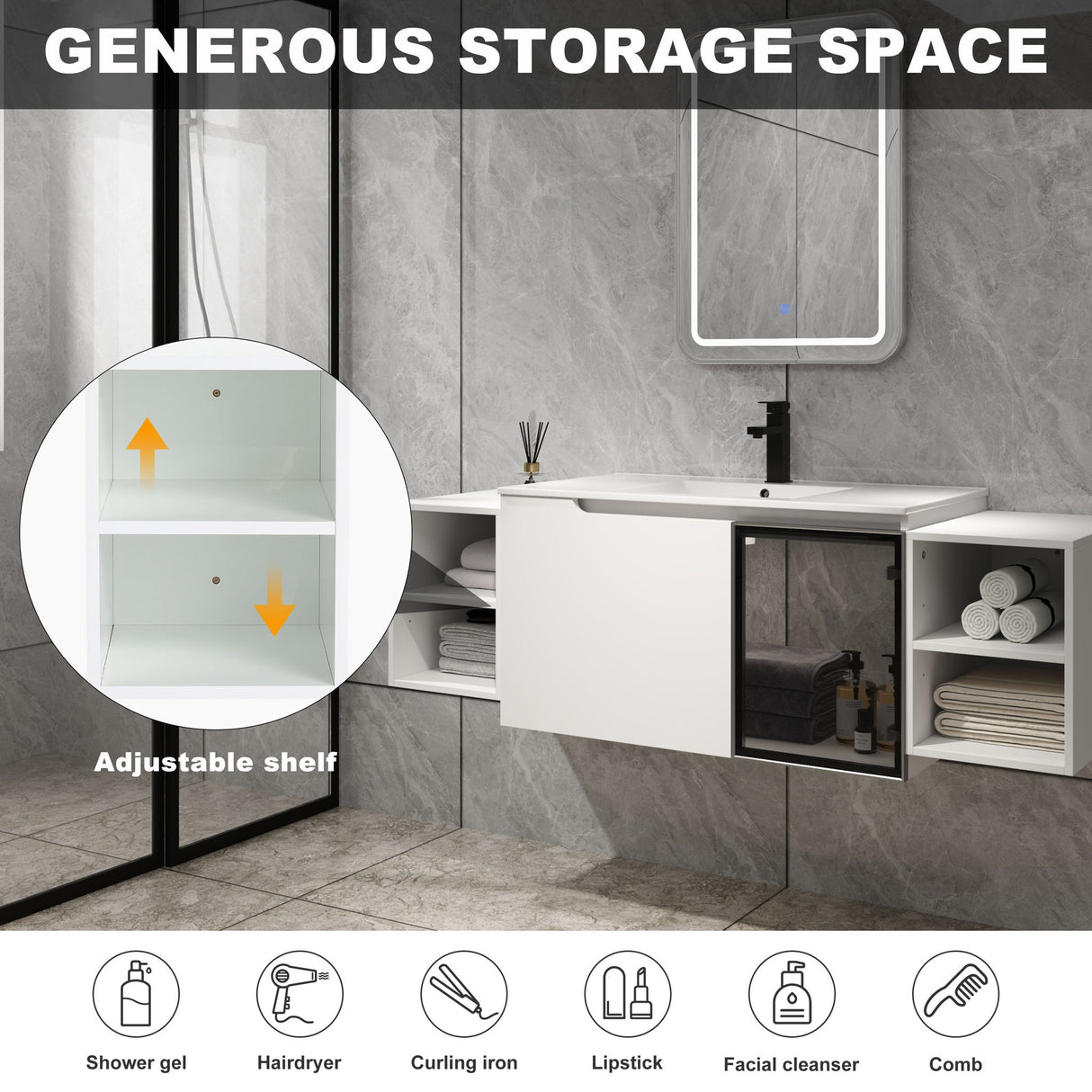 Wall Mounted Bathroom Vanity With Sink, Cabinet & Half Door