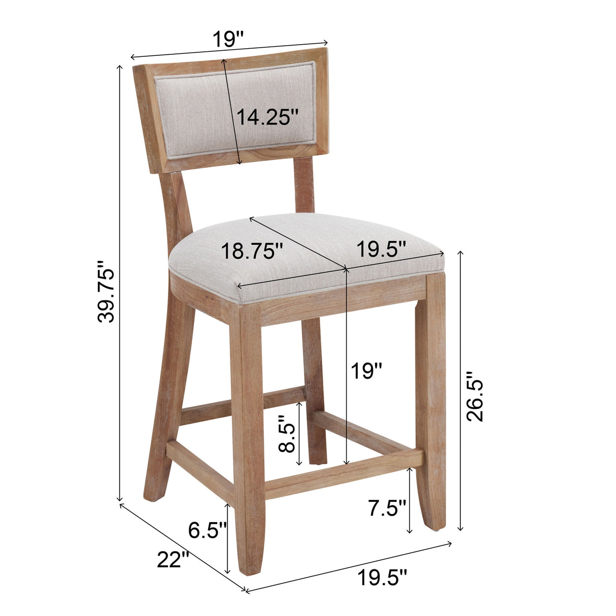 Upholstered Counter Height Bar Stools With Comfy Back (Set of 2)