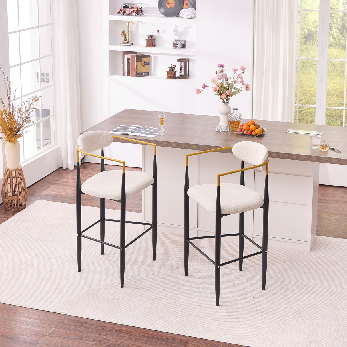 Upholstered Bar Stool With Ergonomic Design (Set of 2)