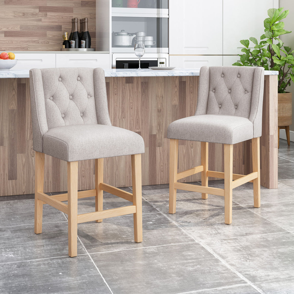 Vienna - Contemporary Fabric Tufted & Wingback Counter Stools (Set of 2)