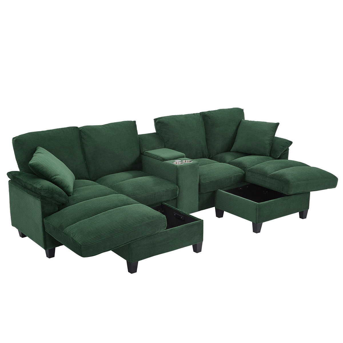 Modern U - Shaped Sectional Sofa With Storage Ottomans, USB Ports, And Cup Holders