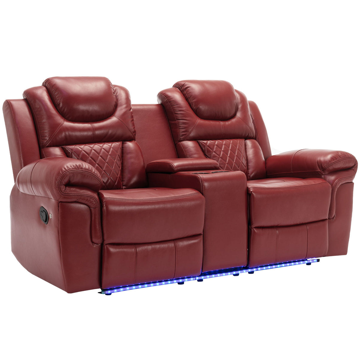 Home Theater Seating Manual Recliner Chair With Center Console And LED Light Strip For Living Room - Red