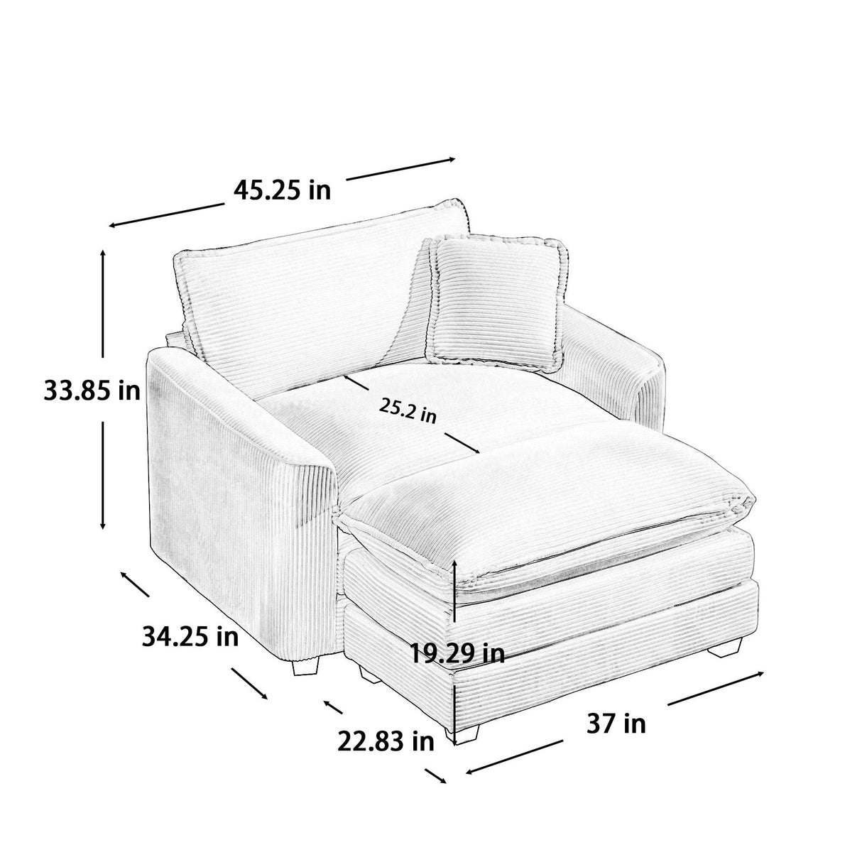 Classic Modern Comfortable Single Chair Deep Seat Sofa With Footstool