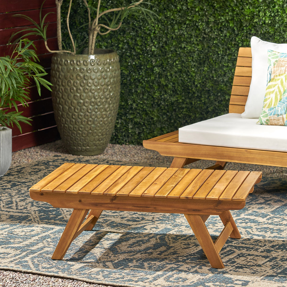 Outdoor Acacia Wood Coffee Table With Open Slat Design