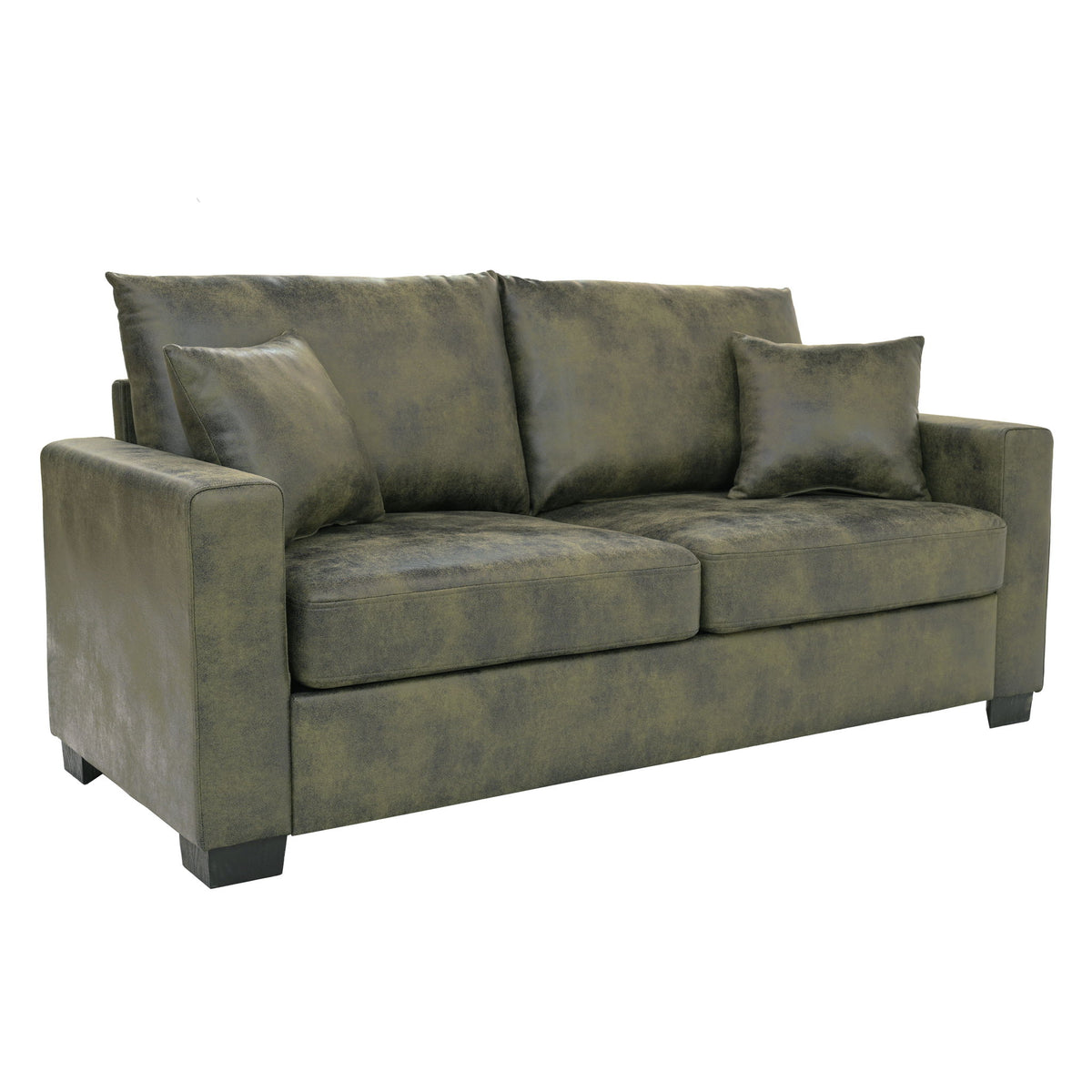 2 Seater Sofa, 2 Throw Pillows For Living Room - Olive Green