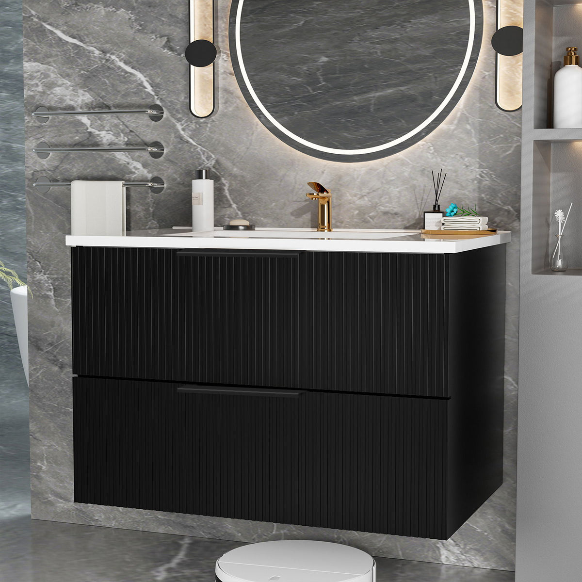 Modern Wall Mounted Floating Bathroom Vanity With Sink And Drawers