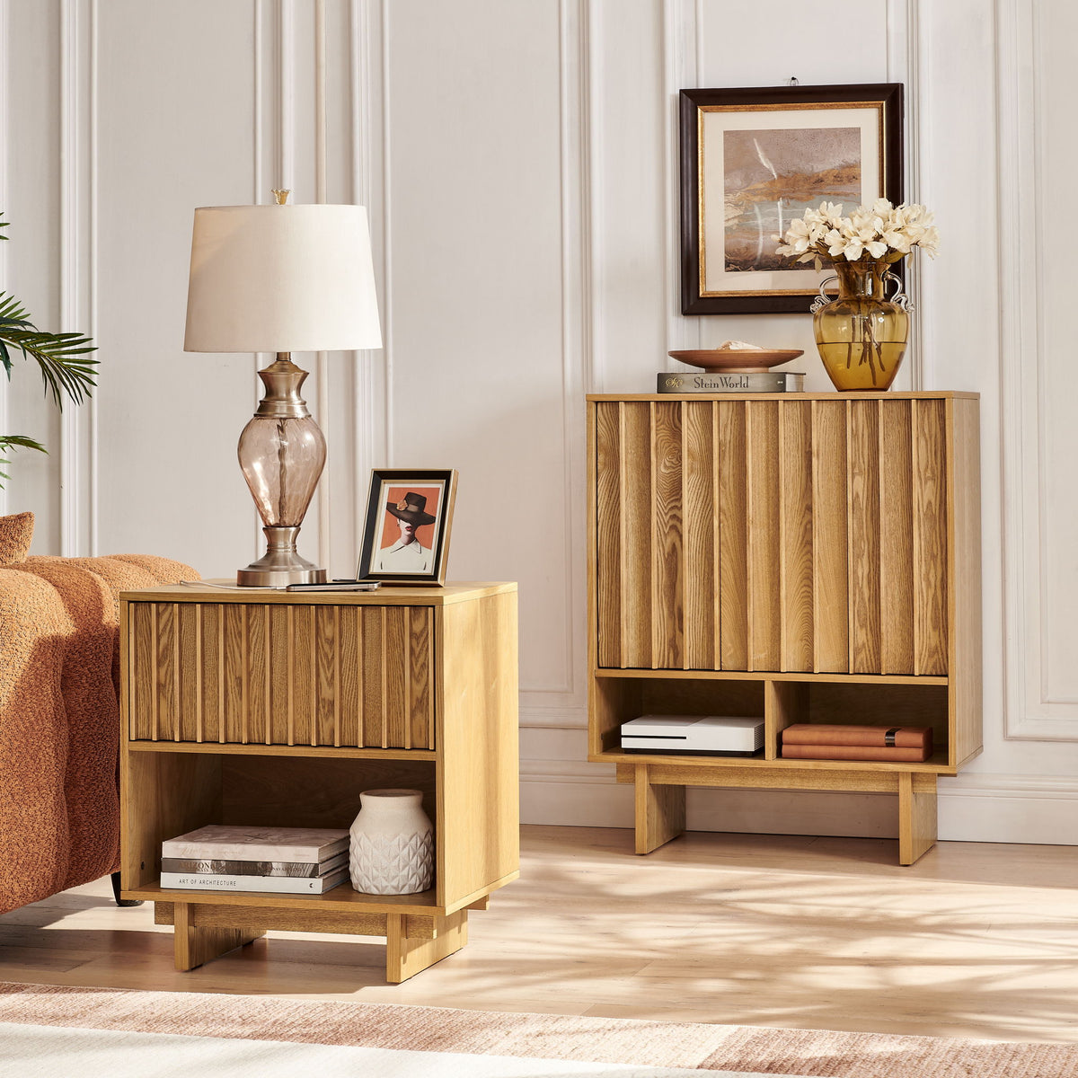 Nightstand With Hidden Charging Station USB Ports & Outlet Hole