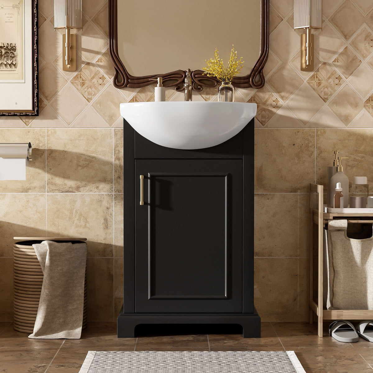 20" Bathroom Vanity With Bulged Sink, Freestanding Single Vanity Set, Soft Close Door